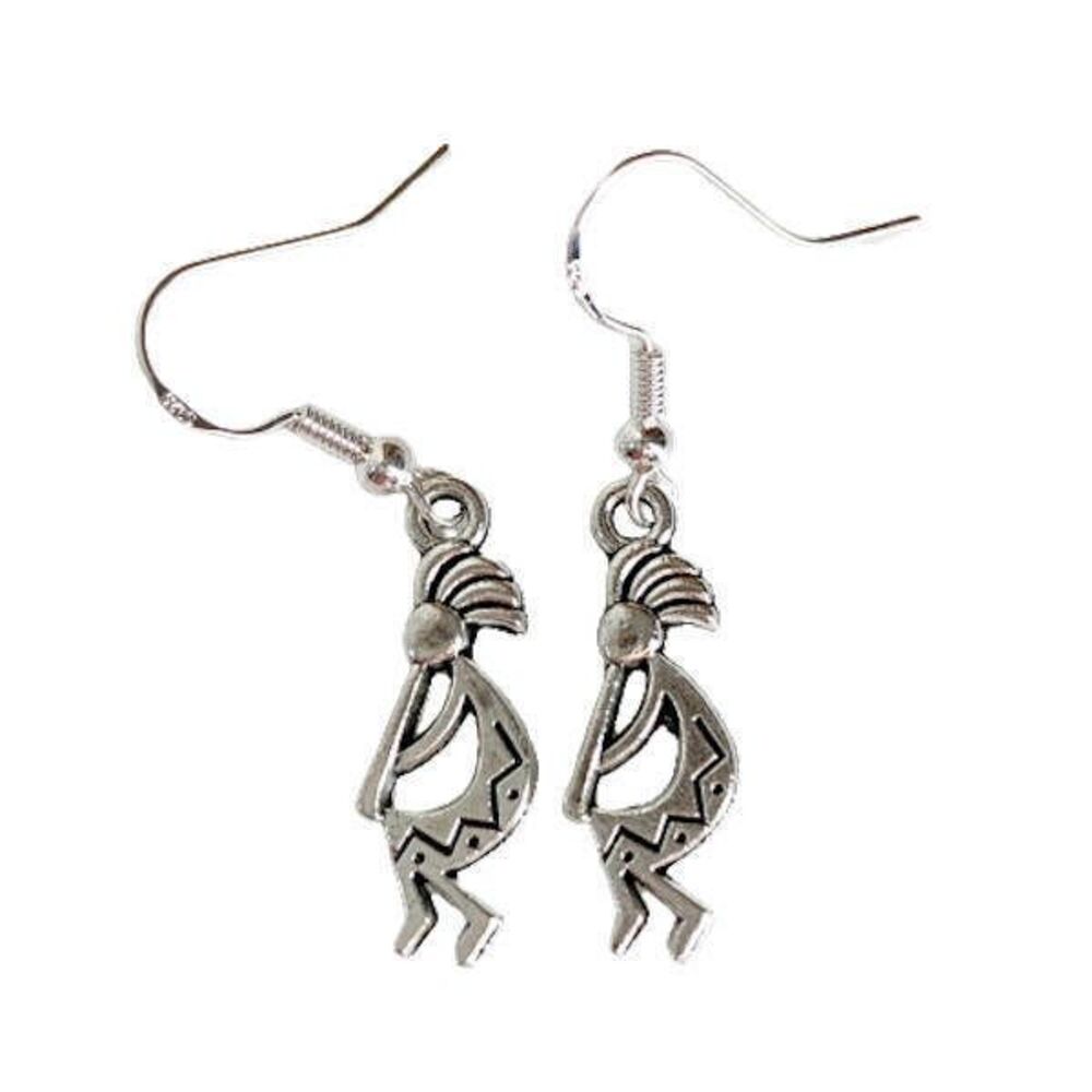 Kokopelli Indian Earrings NEW Flute Player 925 Silver French Hook Southwest - Picture 3 of 6